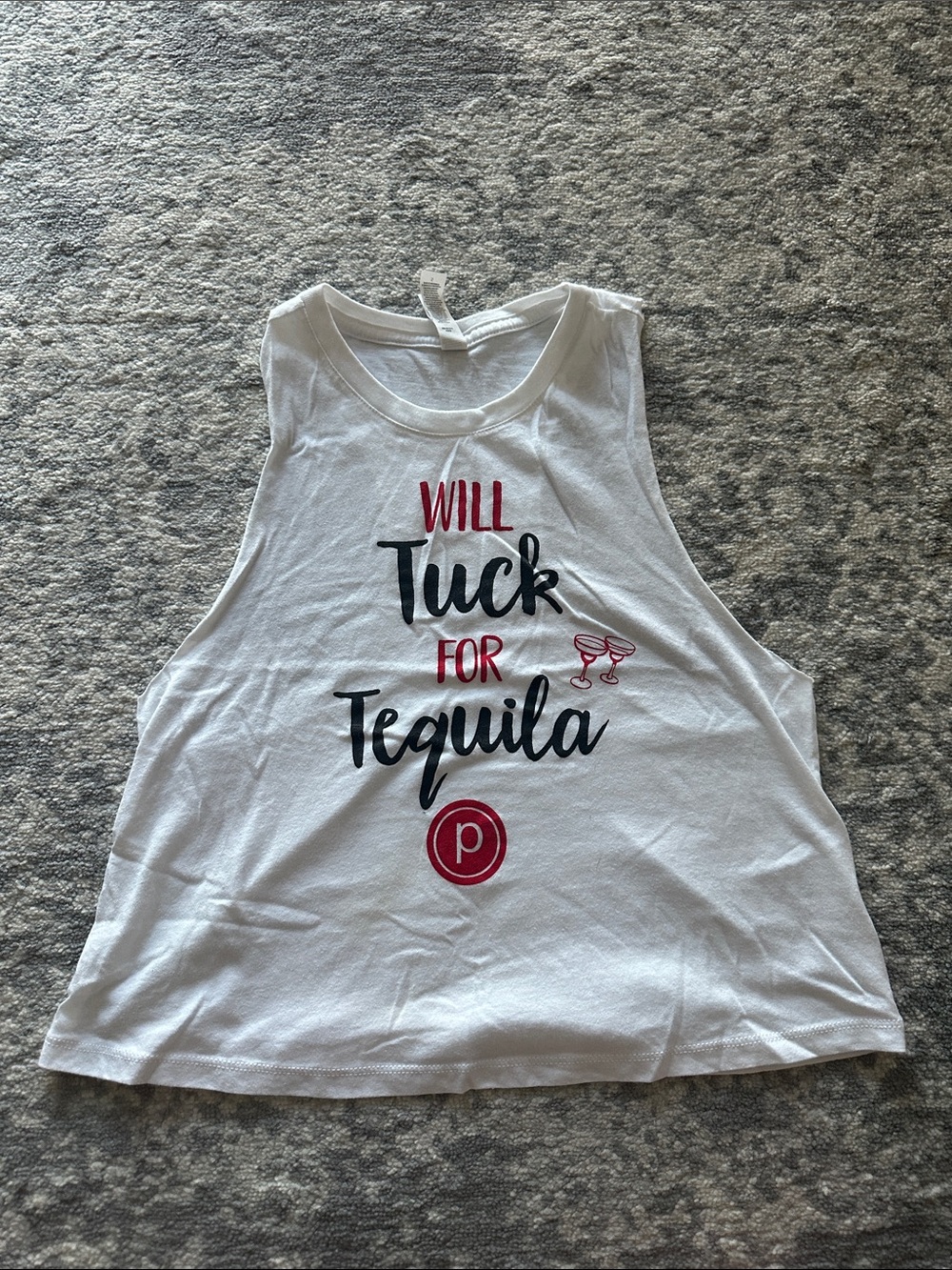 Pure Barre "Will Tuck for Tequila" White Muscle Tank